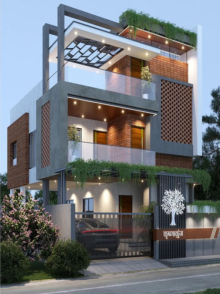 3D elevation of a contemporary residence by Vastu Construction